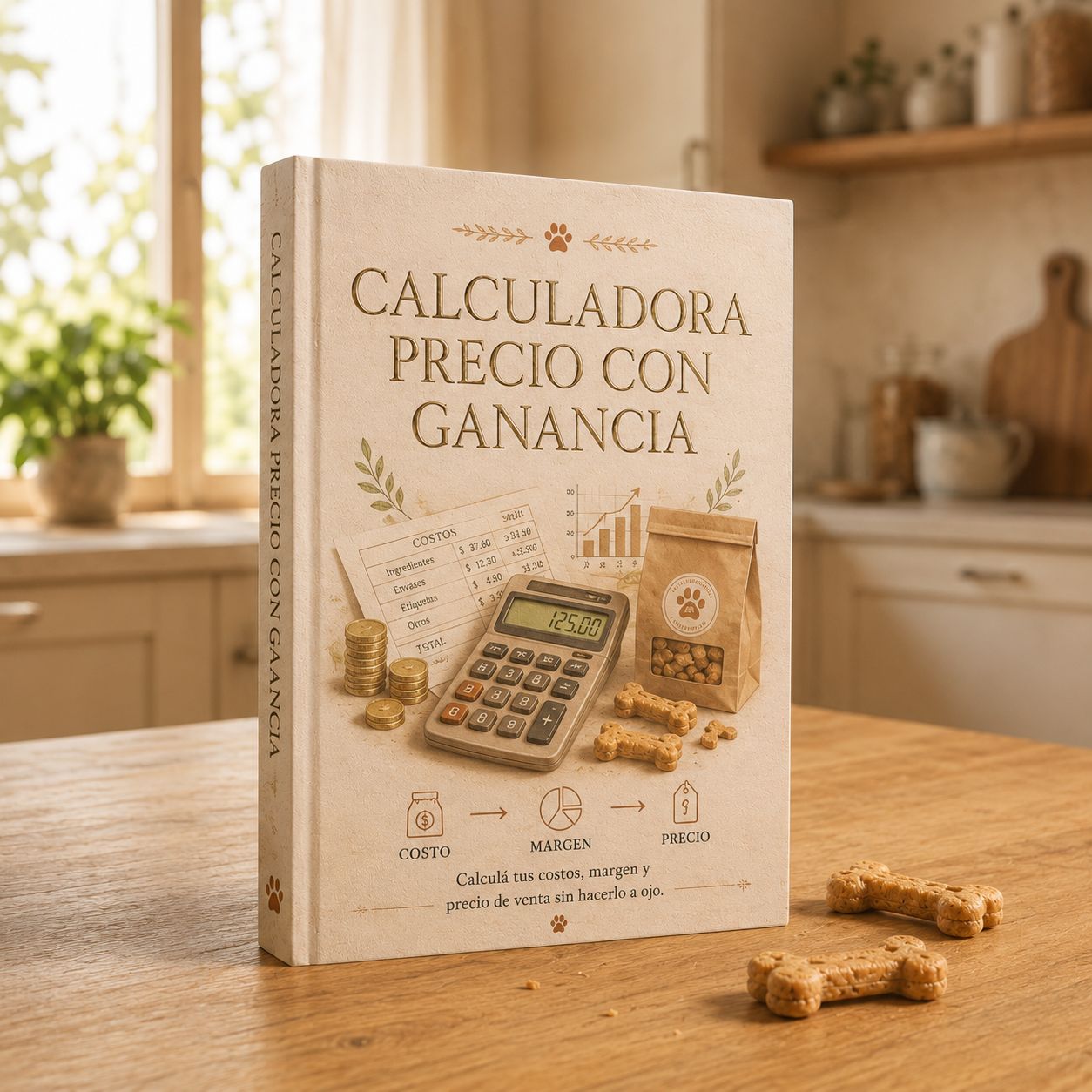 Calculadora de precios con ganancia mostrada en una notebook