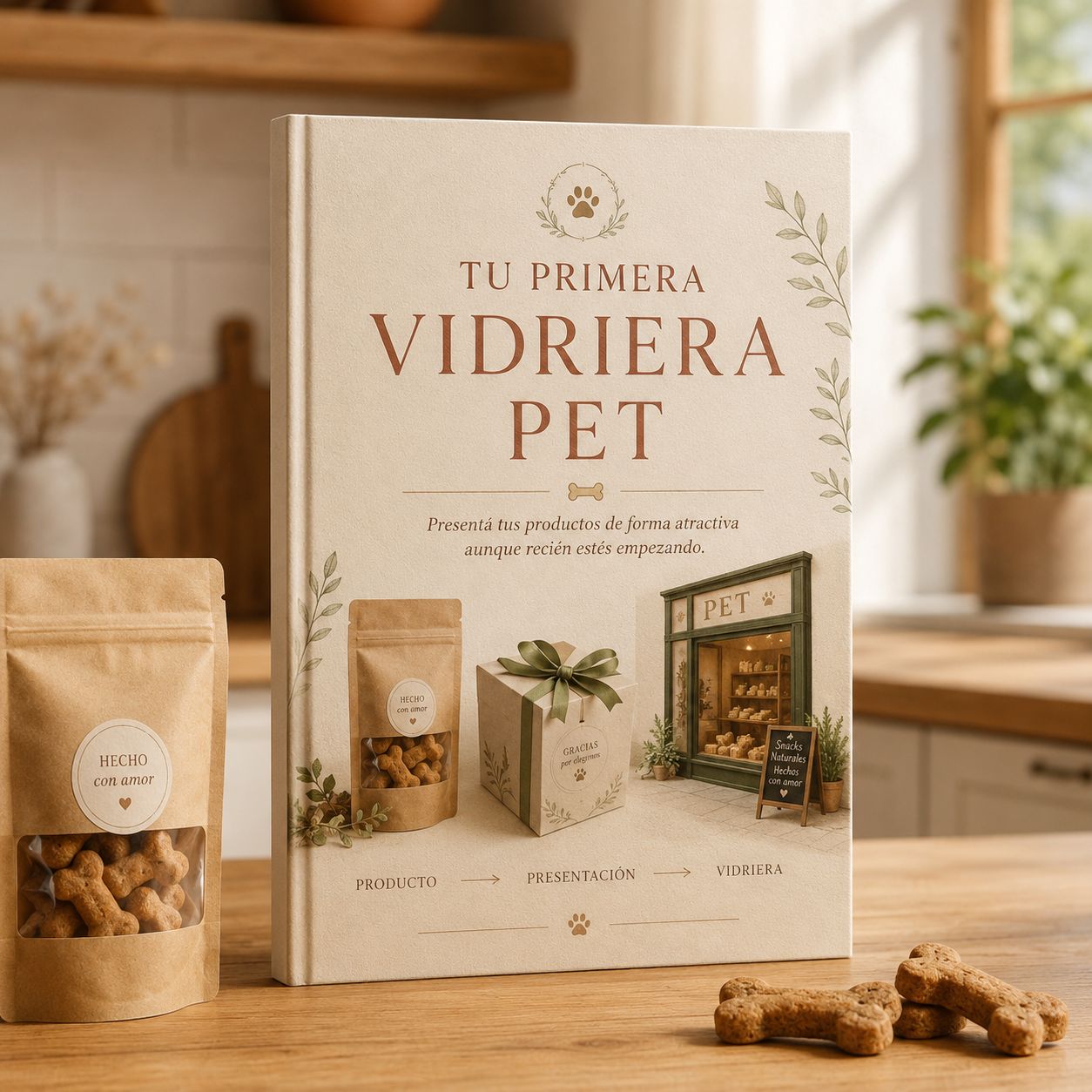 Snacks caseros para perros con packaging y etiquetas listos para fotografiar