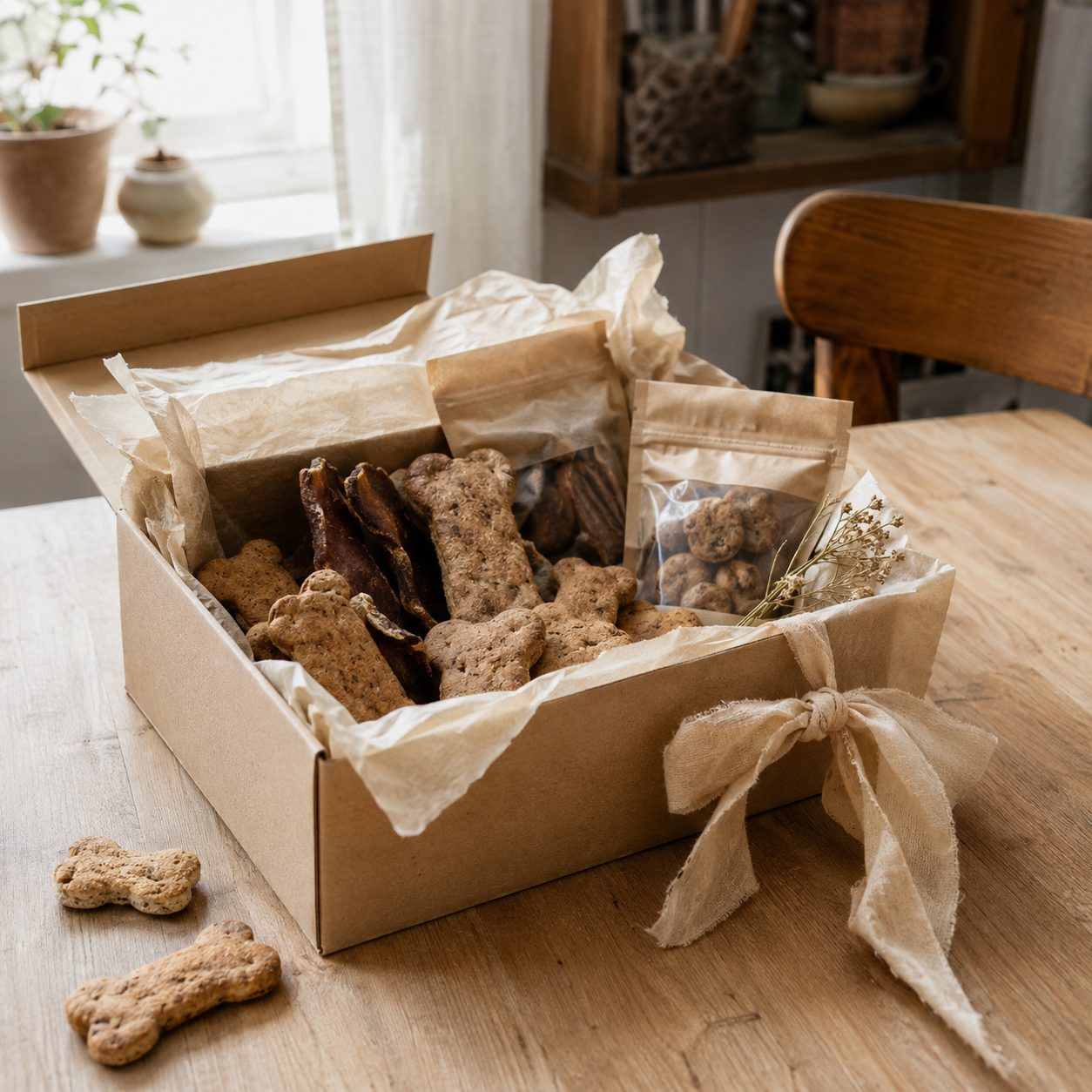 Box regalo con snacks caseros para perros listo para entregar