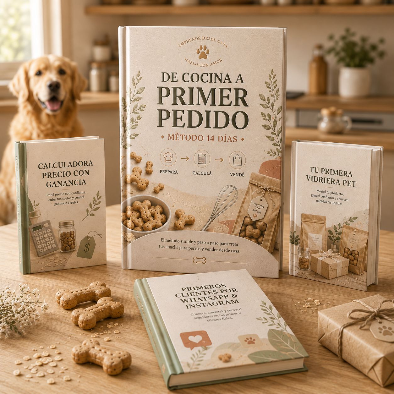Pack completo del método De Cocina a Primer Pedido con sus bonuses, visto en celular, tablet y computadora